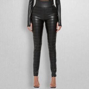 Maniere de Voir High Waist Seam Stripe Black Faux Leather Pants women US 0‎ UK 4